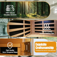 Far Infrared Sauna 1 Person Infrared Home Sauna Room 0-5Mg Utra Low EMF Home Sauna Spa 1460W Canadian Hemlock Wooden Indoor Dry Sauna with Door Heating Plate, 2 Control Panels