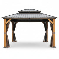 Outdoor Gazebo Built for Year-Round Entertaining, Cedar Wood Frame, Steel Double Roof, 168 Sq Ft