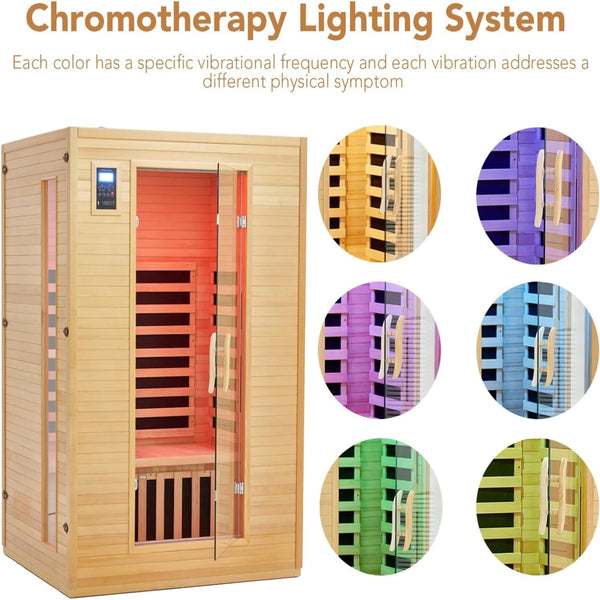 2 Person Infrared Sauna Built for Home Wellness, 6 Low EMF Heating Plates, Canadian Hemlock Wood, Bluetooth Speakers