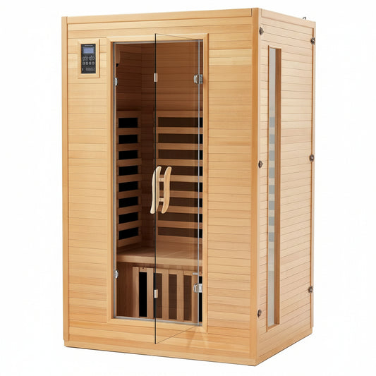 2024 Upgrade 2 Person Sauna, Low EMF 6 Heating Plate Infrared Physical Therapy Wooden Dry Steam Sauna with MP3 Auxiliary Connection, Dual Controls, Iron Shirt Wall Plate, Home Spa Day Use, Gift