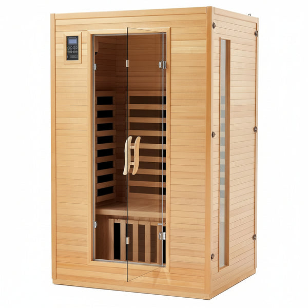 2024 Upgrade 2 Person Sauna, Low EMF 6 Heating Plate Infrared Physical Therapy Wooden Dry Steam Sauna with MP3 Auxiliary Connection, Dual Controls, Iron Shirt Wall Plate, Home Spa Day Use, Gift