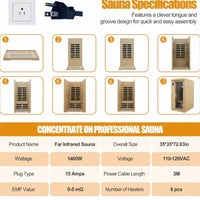 Infrared Sauna Designed for Home Wellness, Canadian Hemlock Wood, Ultra-Low EMF, 360° Heating