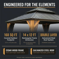 12 Ft. X 14 Ft. Outdoor Cedar Wood Frame Hardtop Gazebo with Galvanized Steel Double Roof, Curtains and Netting — Results & Stats