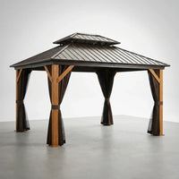 Outdoor Gazebo Built for Year-Round Entertaining, Cedar Wood Frame, Steel Double Roof, 168 Sq Ft — Studio Shot