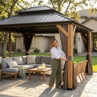 Outdoor Gazebo Built for Year-Round Entertaining, Cedar Wood Frame, Steel Double Roof, 168 Sq Ft — Lifestyle